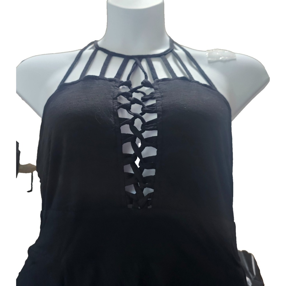 Black Corset Maxi Dress Asymmetrical Lace Up Caged Witchy Fairy Grunge Goth 16W - Picture 13 of 13